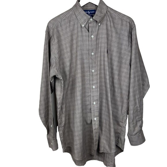 Ralph Lauren Men's Blake Dress Shirt Size‎ M Button Down Brown Plaid Pony Logo - Picture 1 of 7